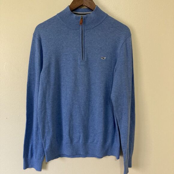 Vineyard Vines Men's qtr. Zip Sweater Medium Blue Long Sleave Style: 1E0276 - Picture 1 of 10